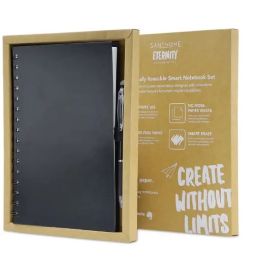 Santhome Eternity Reusable Notebook & Pen Set Black Display